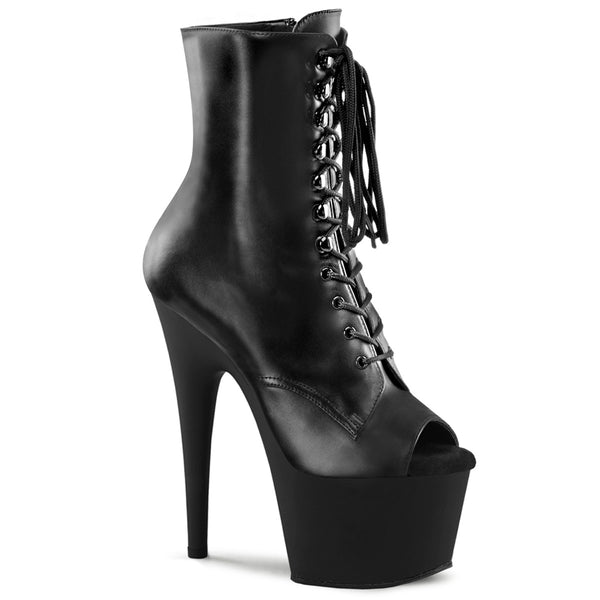 7 Inch Heel, 2 3/4 Inch Platform Peep Toe Lace-Up Ankle Boot, Side Zip - ADORE-1021
