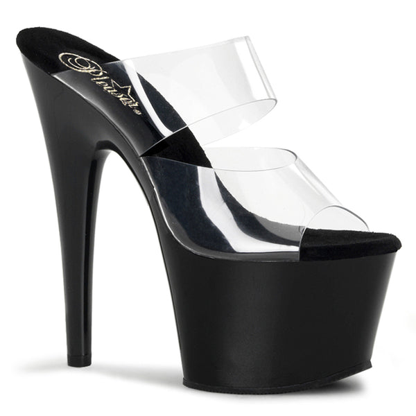 7 Inch Heel, 2 3/4 Inch Platform Slide, Two-Band Clear Straps - ADORE-702