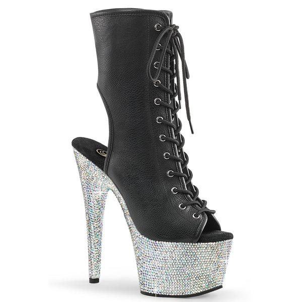 7 Inch Heel, 2 3/4 Inch Platform Open Toe/Heel Lace-Up Ankle Boot wRS - BEJEWELED-1016-7