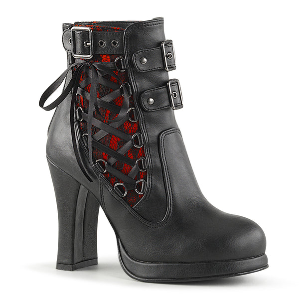 4 Inch Heel, 3/4 Inch Platform Corseted Triple Buckled Straps Ankle Boot - CRYPTO-51