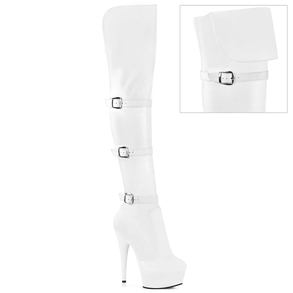 6 Inch Heel, 1 3/4 Inch Platform Triple Buckle Strap OTK Boot, Side Zip - DELIGHT-3018