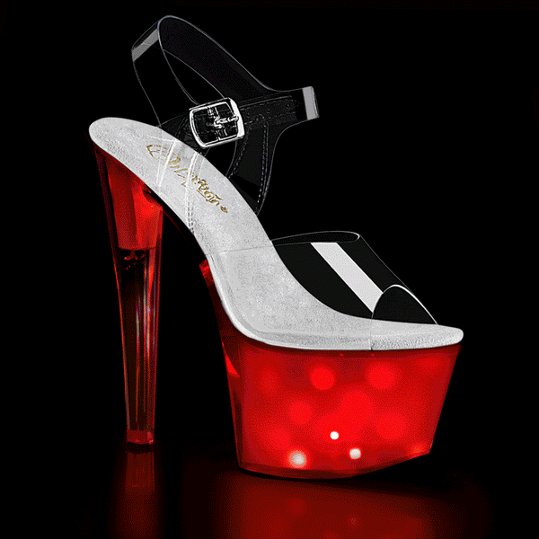 7 Inch Heel, 2 3/4 Inch Platform LED Illuminated Ankle Strap Sandal - DISCOLITE-708
