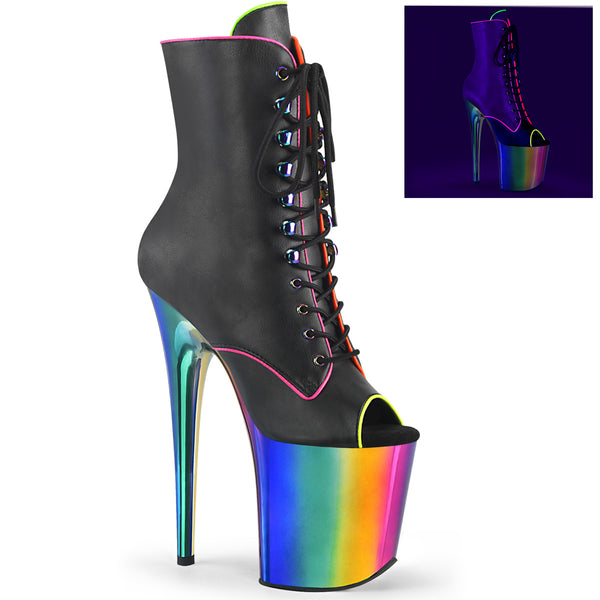 8 Inch Heel, 4 Inch Chromed Platform Peep Toe Lace-Up Ankle Boot, Side Zip - FLAMINGO-1021RC-02