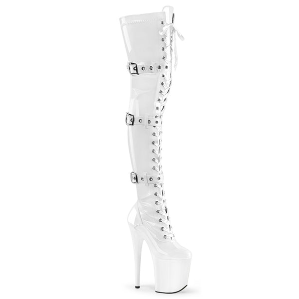 8 Inch Heel, 4 Inch Platform Lace-Up Front Thigh High Boot, Side Zip - FLAMINGO-3028