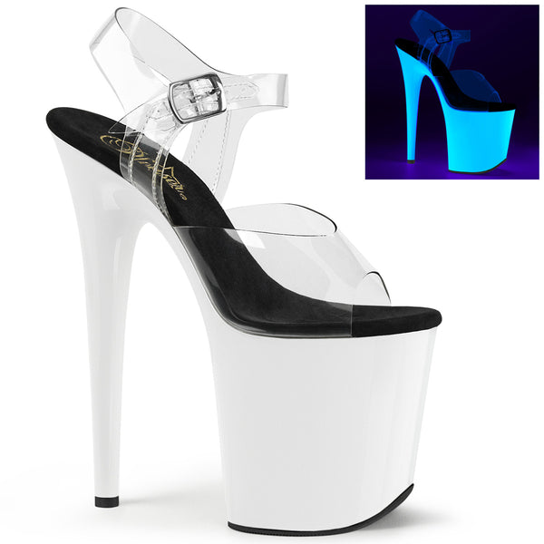 8 Inch Heel, 4 Inch Platform Ankle Strap Sandal w/Neon UV Reactive BTM - FLAMINGO-808UV