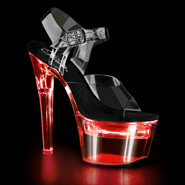 7 Inch Heel, 2 3/4 Inch Platform LED Illuminated Ankle Strap Sandal - FLASHDANCE-708