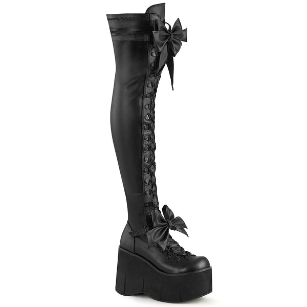 4 1/2 Inch Wedge Platform Lace-Up Stretch Thigh Boot, Side Zip - KERA-303
