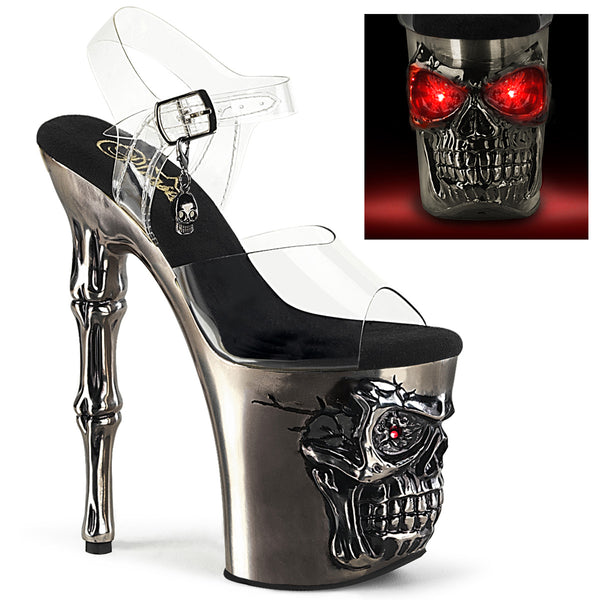 8 Inch Finger Bone Heel, 4 Inch Skull Platform LED Ankle Strap Sandal - RAPTURE-808-LT