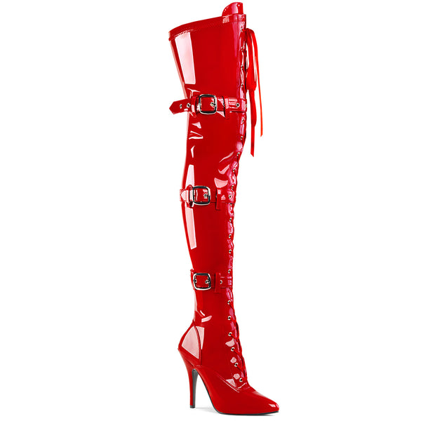 5 Inch Heel Ribbon Stretch Thigh High Boot w/ Grommet - SEDUCE-3028