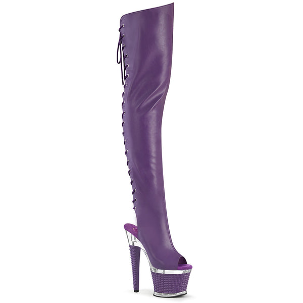 7 Inch Heel, 3 Inch Textured Platform Lace-Up Back Thigh Boot, Side Zip - SPECTATOR-3030