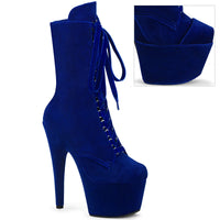 ADORE-1045VEL Blue Velvet Lace Up Ankle High Stripper Boots