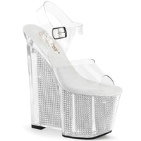8 Inch Wedge Heel, 3 1/2 Inch Platform Ankle Strap Sandal w/Simulated RS - AMAZE-808SRS