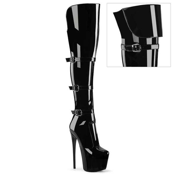 7 Inch Heel, 3 Inch Platform Triple Buckle Strap OTK Boot, Side - JUBILANT-3018