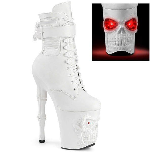 8 Inch Finger Bone Heel, 4 Inch Skull Platform LED Ankle Boot, Side Zip - RAPTURE-1020STR-LT