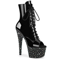 7 Inch Heel, 2 3/4 Inch Platform Peep Toe Lace-Up Ankle Boot, Side Zip - STARDANCE-1021