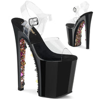 8 Inch Heel, 4 Inch Platform Ankle Strap Sandal w/ Pyramid Stone and RS - XTREME-808PYRS