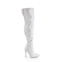 COURTLY-3015 Pleaser Shoes White Glitter Thigh High Sexy Boots