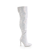 COURTLY-3015 Pleaser Shoes White Glitter Thigh High Sexy Boots