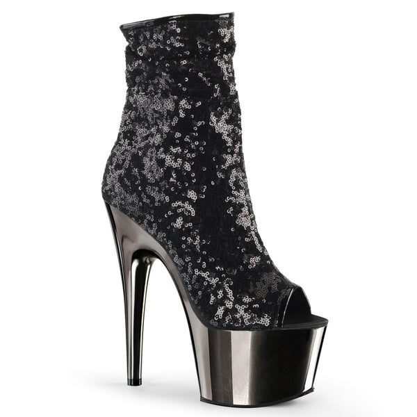 7 Inch Heel, 2 3/4 Inch Platform Peep Toe Sequins Ankle Boot, Side Zip - ADORE-1008SQ