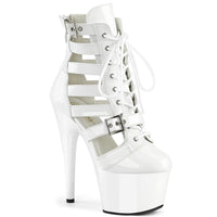 7 Inch Heel, 2 3/4 Inch Platform Strappy Lace-Up Cage Bootie, Back Zip - ADORE-1013MST