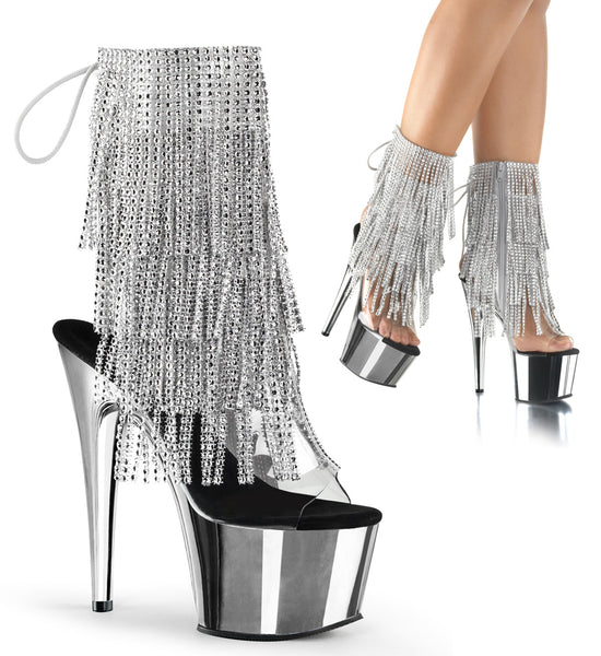 7 Inch Heel, 2 3/4 Inch Platform Open Toe/Heel Lace-Up Fringe Ankle Boot - ADORE-1017RSF