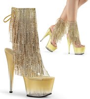 7 Inch Heel, 2 3/4 Inch Platform Open Toe/Heel Lace-Up Fringe Ankle Boot - ADORE-1017RSFT