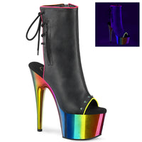 7 Inch Heel, 2 3/4 Inch Chromed Platform Open Toe Ankle Boot, Side Zip - ADORE-1018RC-02