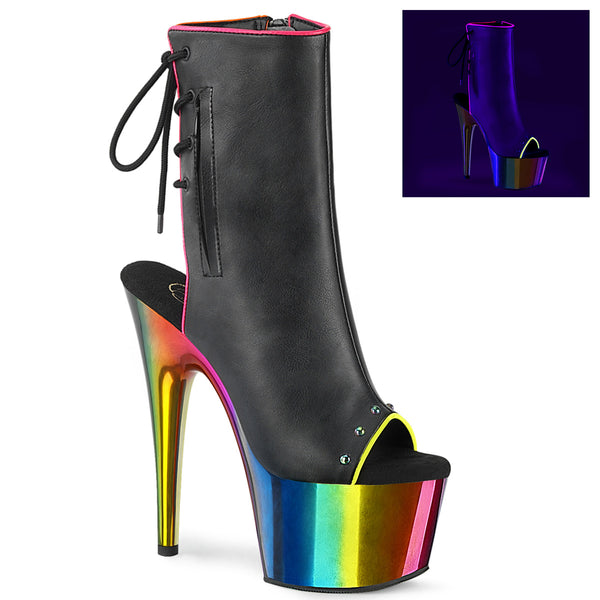 7 Inch Heel, 2 3/4 Inch Chromed Platform Open Toe Ankle Boot, Side Zip - ADORE-1018RC-02