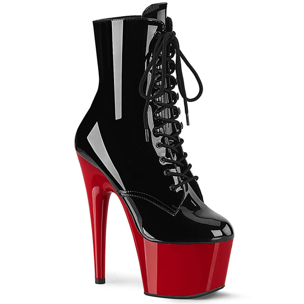 7 Inch Heel, 2 3/4 Inch Platform Two Tone Lace-Up Ankle Boot, Side Zip - ADORE-1020
