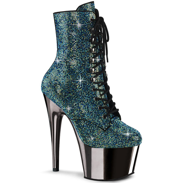 7 Inch Heel , 2 3/4 Inch Platform RS Embellished Ankle Boot, Side Zip - ADORE-1020CHRS