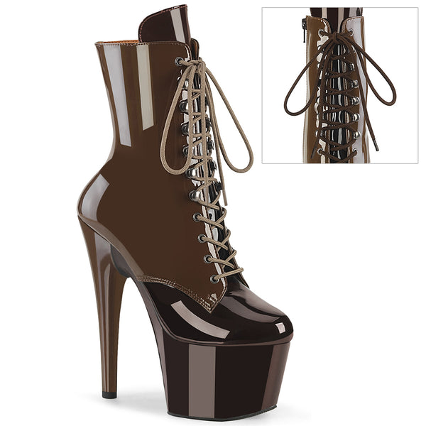 7 Inch Heel, 2 3/4 Inch Platform Two Tone Lace-Up Ankle Boot, Side Zip - ADORE-1020DC