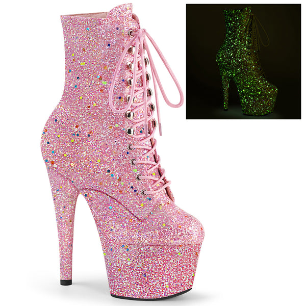 7 Inch Heel, 2 3/4 Inch Platform Lace-Up Front Ankle Boot, Side Zip - ADORE-1020GDLG