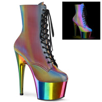 7 Inch Heel, 2 3/4 Inch Chromed Platform Lace-Up Ankle Boot, Side Zip - ADORE-1020RC-REFL