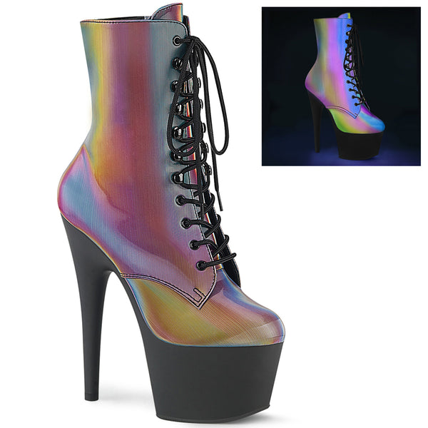 7 Inch Heel, 2 3/4 Inch Platform Lace-Up Front Ankle Boot, Side Zip - ADORE-1020REFL