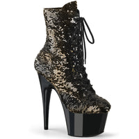 7 Inch Heel, 2 3/4 Inch Platform Lace-Up Sequins Ankle Boot, Side Zip - ADORE-1020SQ