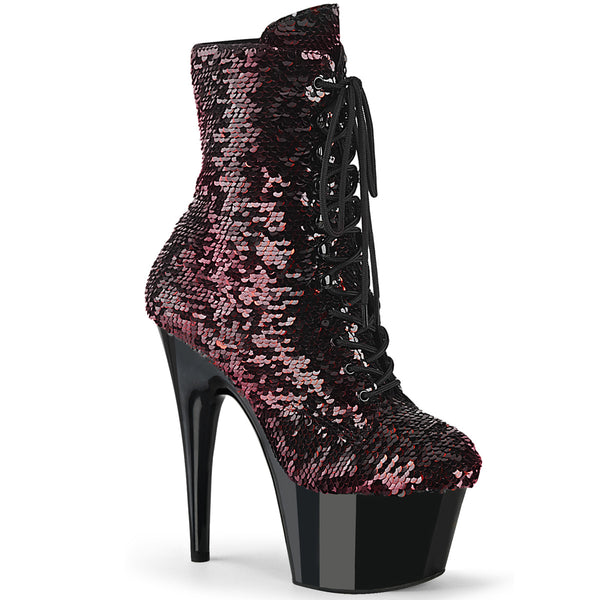 7 Inch Heel, 2 3/4 Inch Platform Lace-Up Sequins Ankle Boot, Side Zip - ADORE-1020SQ