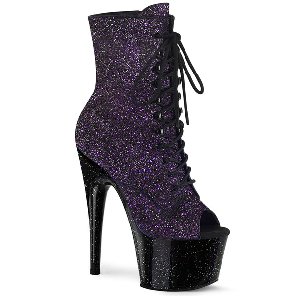 7 Inch Heel, 2 3/4 Inch Platform Peep Toe Lace-Up Ankle Boot, Side Zip - ADORE-1021MBG