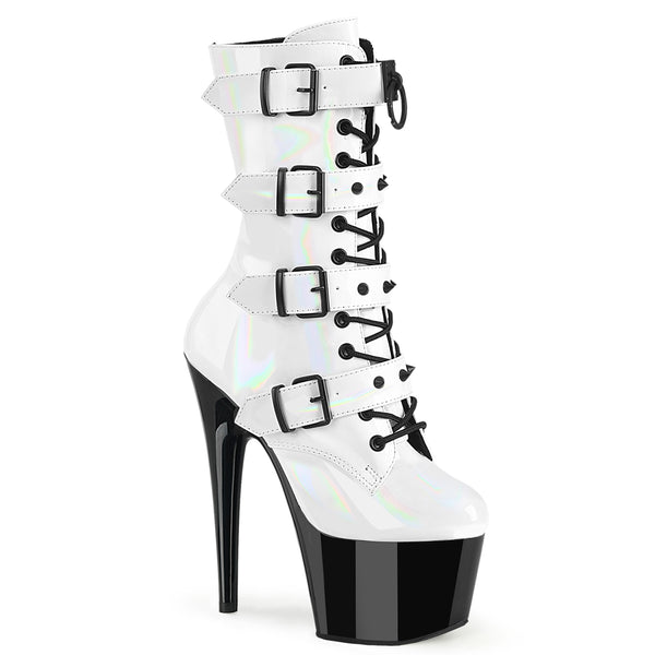 7 Inch Heel, 2 3/4 Inch Platform Two Tone Lace-Up Ankle Boot, Side Zip - ADORE-1046TT