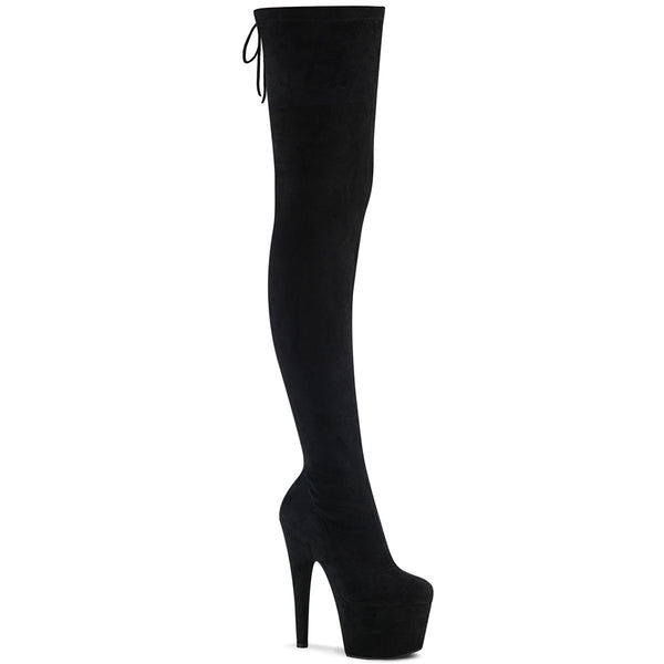 7 Inch Heel, 2 3/4 Inch Platform Stretch Pull-On Thigh High Boot - ADORE-3008