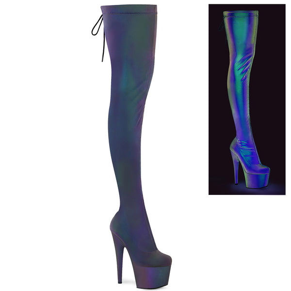 7 Inch Heel, 2 3/4 Inch Platform Stretch Pull-On Thigh High Boot - ADORE-3008REFL