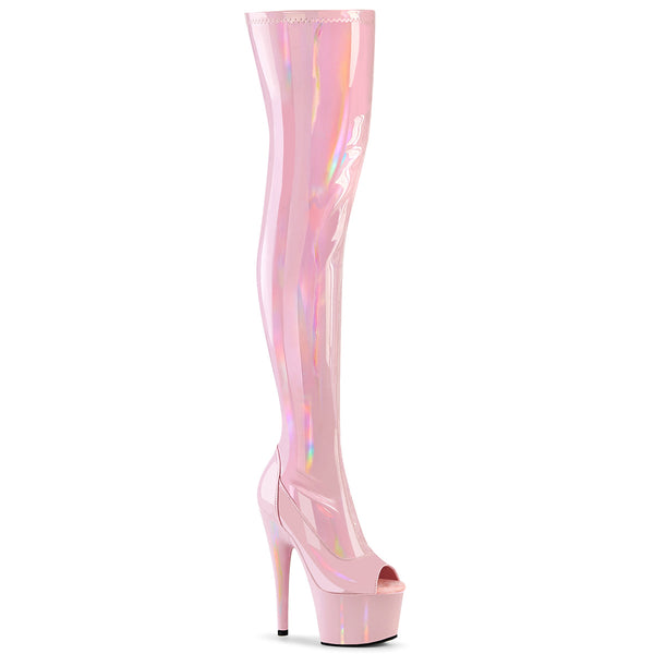 7 Inch Heel, 2 3/4 Inch Platform Peep Toe Thigh High Boot, Side Zip - ADORE-3011HWR