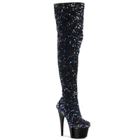 7 Inch Heel, 2 3/4 Inch Platform Sequin Thigh High Boot, Inside Zip - ADORE-3020
