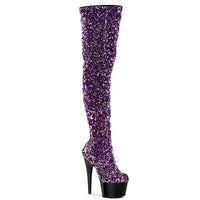 7 Inch Heel, 2 3/4 Inch Platform Sequin Thigh High Boot, Inside Zip - ADORE-3020