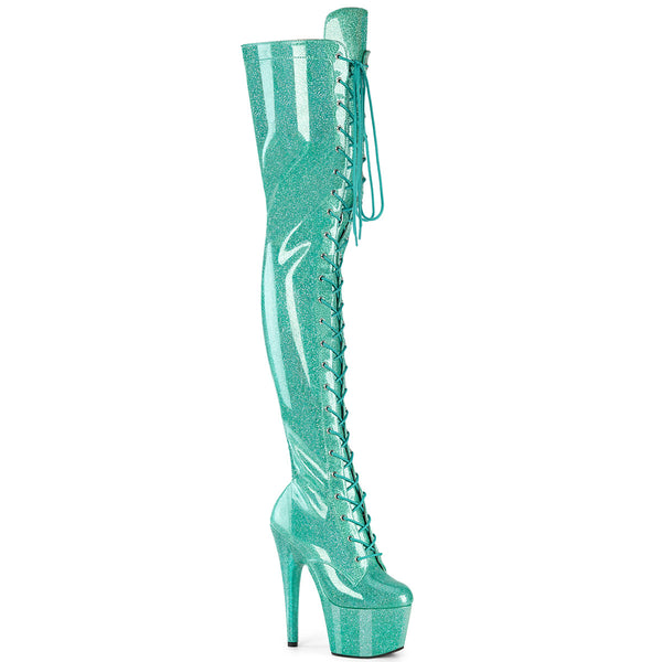 7 Inch Heel, 2 3/4 Inch Platform Lace-Up Stretch Thigh Boot, Side Zip - ADORE-3020GP