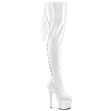 7 Inch Heel, 2 3/4 Inch Platform Lace-Up Back Stretch Thigh Boot, Side Zip - ADORE-3063