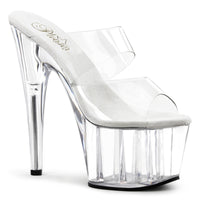 7 Inch Heel, 2 3/4 Inch Platform Slide, Two-Band Clear Straps - ADORE-702