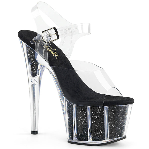 7 Inch Heel, 2 3/4 Inch Platform Ankle Strap Sandal w/ Glitter Inserts - ADORE-708G