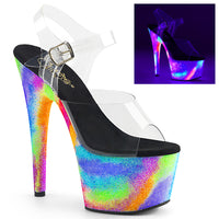 7 Inch Heel, 2 3/4 Inch Platform Ankle Strap Sandal w/ UV Galaxy Effect - ADORE-708GXY