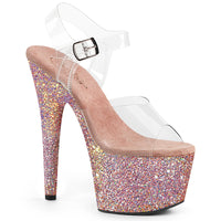 7 Inch Heel, 2 3/4 Inch Platform Ankle Strap Sandal w/Glitter Bottom - ADORE-708LG