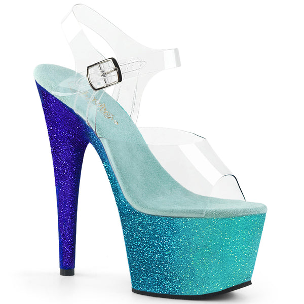7 Inch Heel, 2 3/4 Inch Ombre Glittered Platform Ankle Strap Sandal - ADORE-708OMBRE